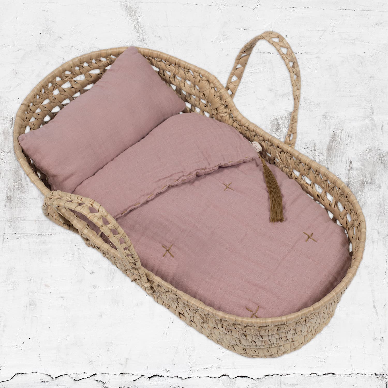 Numero 74 - Doll Basket & Linen Set - Dusty Pink - S007